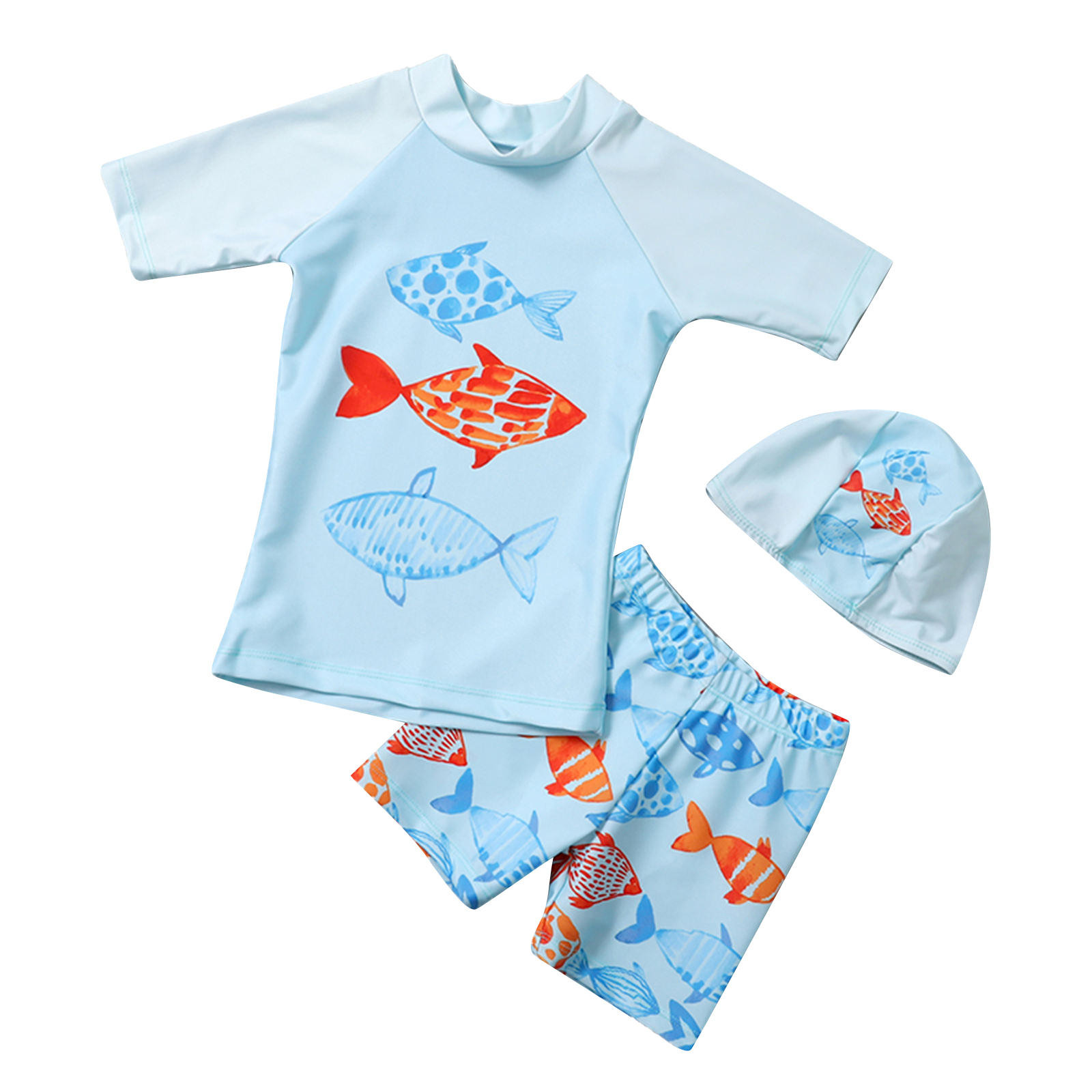 Herrnalise Swim Suit for Toddler Boy Kids Baby Trendy Cute Dinosaur Print Swimming Trunks Swimming Cap Swimsuit Set, 2-9 Years, Blue